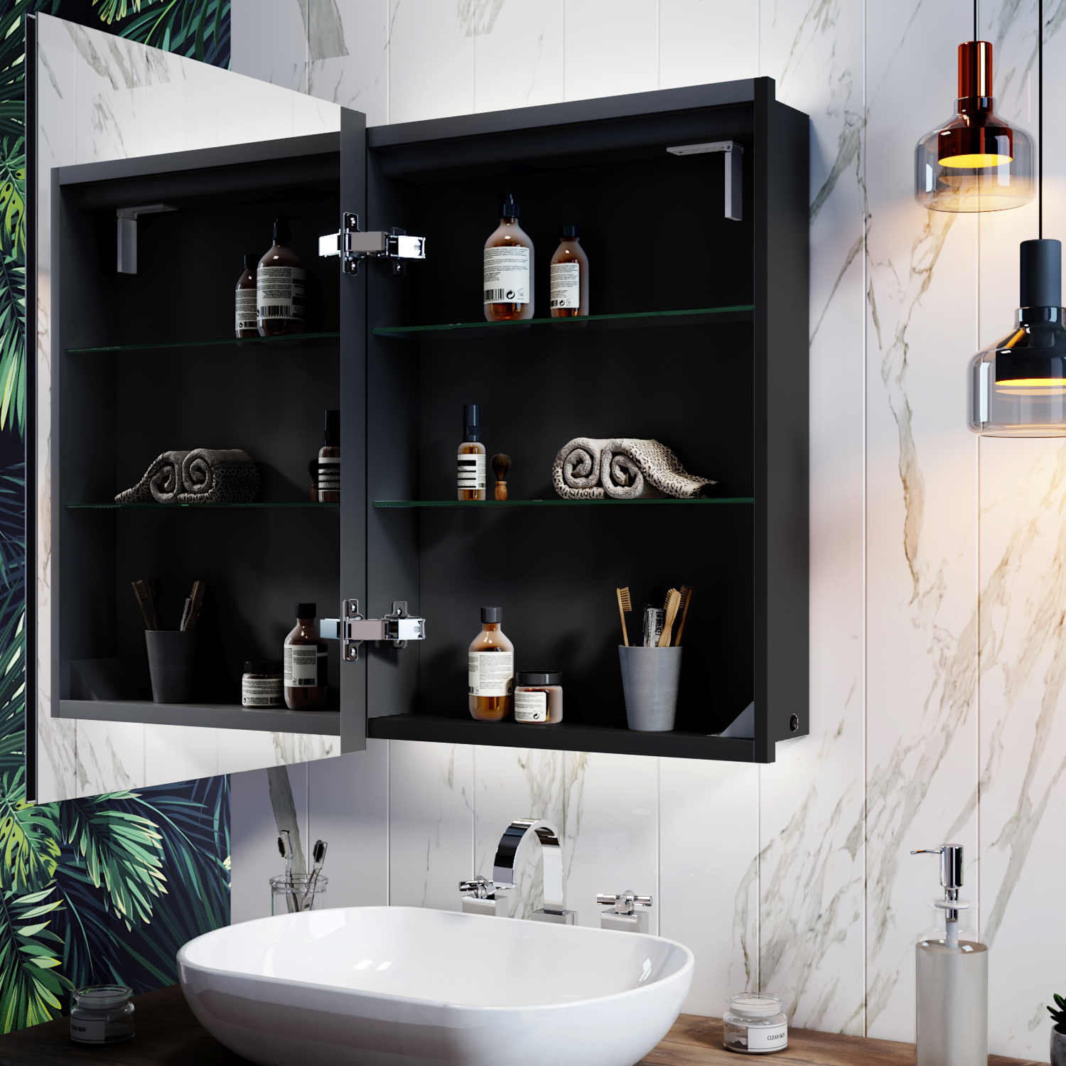 LED Bathroom Mirror Shaver Socket Illuminated Button Black Iron